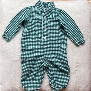 12-18m Petite Plume - Green Checkered Baby Onesie